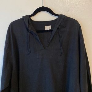 Urban Renewal black linen beach hooded pullover OS